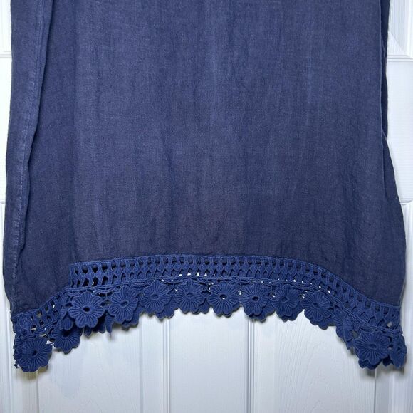 Bellambra Dress Womens 1X Blue Linen Crochet Hem Made In Italy Tunic Knee Length - Picture 5 of 9